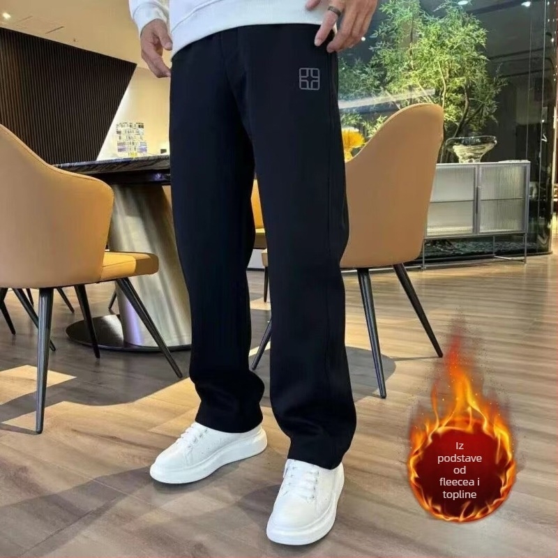 Muške sportske hlače s flecom iznutra, ravnog kroja, pojas i vezica, zima, visoka elastičnost