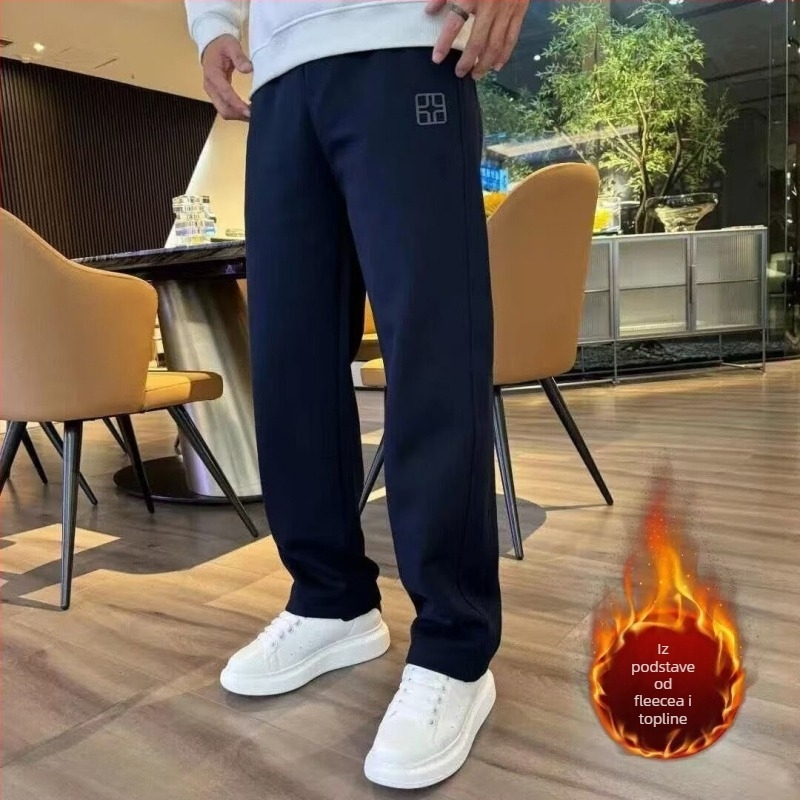 Muške sportske hlače s flecom iznutra, ravnog kroja, pojas i vezica, zima, visoka elastičnost