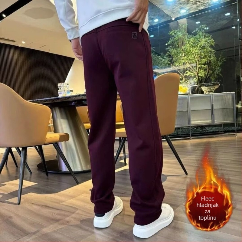 Muške sportske hlače s flecom iznutra, ravnog kroja, pojas i vezica, zima, visoka elastičnost