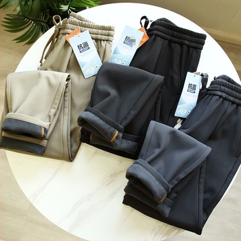 Muške casual hlače — otporne na vjetar, s flis podstavom, ravni kroj, srednji struk, rastezljiva tkanina