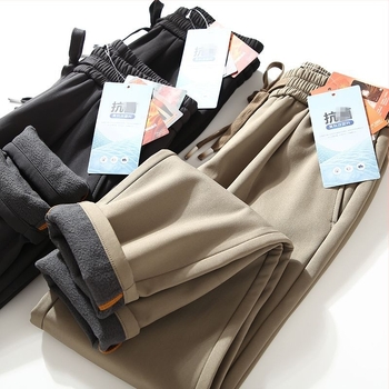 Muške casual hlače — otporne na vjetar, s flis podstavom, ravni kroj, srednji struk, rastezljiva tkanina