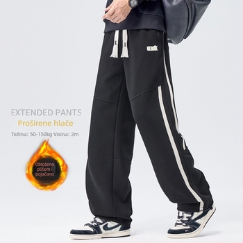 Muške duge sportske hlače s fleece podstavom, opuštenog ravnog kroja, struk s vrpcom za vezivanje, materijal 60% pamuk, 40% poliester, zimsko