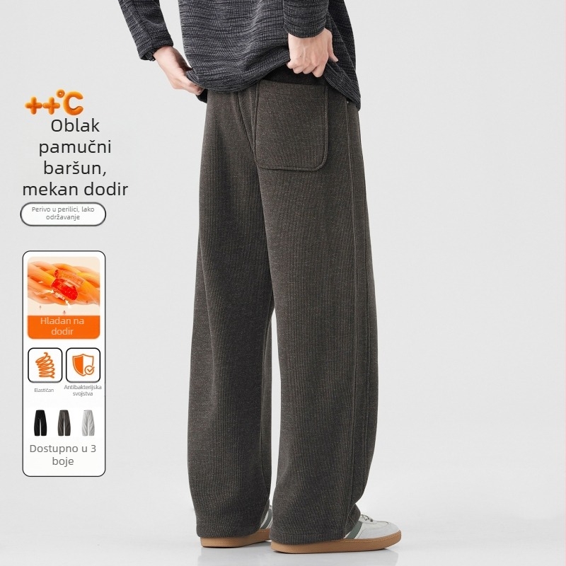 Muške trenirke hlače s fleece podstavom, teške, opuštena ravna kroja, srednji pojas, materijal bambus-poliester