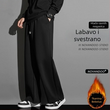 Muške zimske hlače s flis podstavom, široke ravne krojeve, casual stil