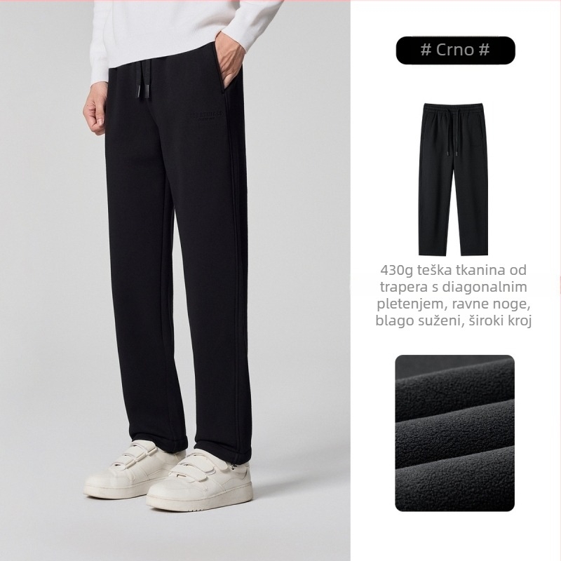 Muške casual hlače s fleec-om, debeli, ravni kroj, srednji pojas, vezanje na vrpce, pamuk smeša 61,5% pamuk, zima 2025