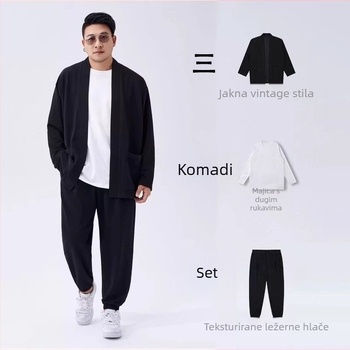 Muški jesenski trodijelni set 2025: jakna, duge hlače i T‑majica — vanjska odjeća, dugi rukavi, poliester vlakno