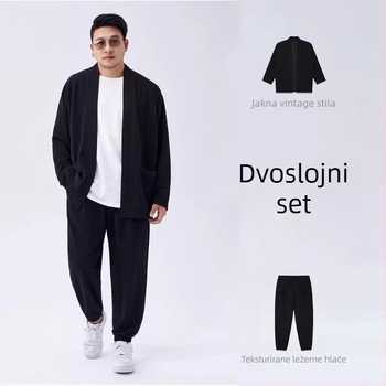 Muški jesenski trodijelni set 2025: jakna, duge hlače i T‑majica — vanjska odjeća, dugi rukavi, poliester vlakno