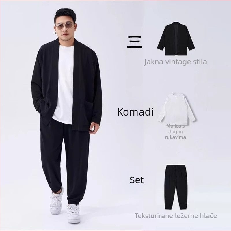 Muški jesenski trodijelni set 2025: jakna, duge hlače i T‑majica — vanjska odjeća, dugi rukavi, poliester vlakno