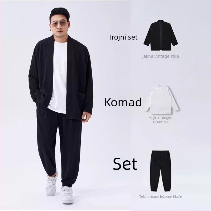 Muški jesenski trodijelni set 2025: jakna, duge hlače i T‑majica — vanjska odjeća, dugi rukavi, poliester vlakno