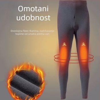 Muške bezšivne tople termalne hlače s dvostrano četkanim unutrašnjim slojem, poliester, umjerena debljina 181–200 g/m2