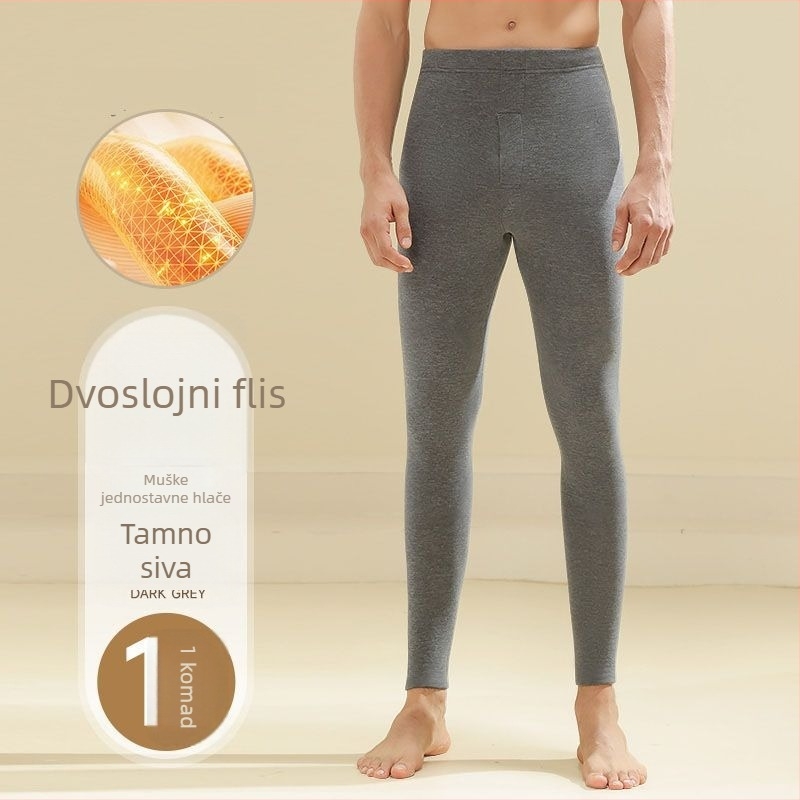 Muške bezšivne tople termalne hlače s dvostrano četkanim unutrašnjim slojem, poliester, umjerena debljina 181–200 g/m2