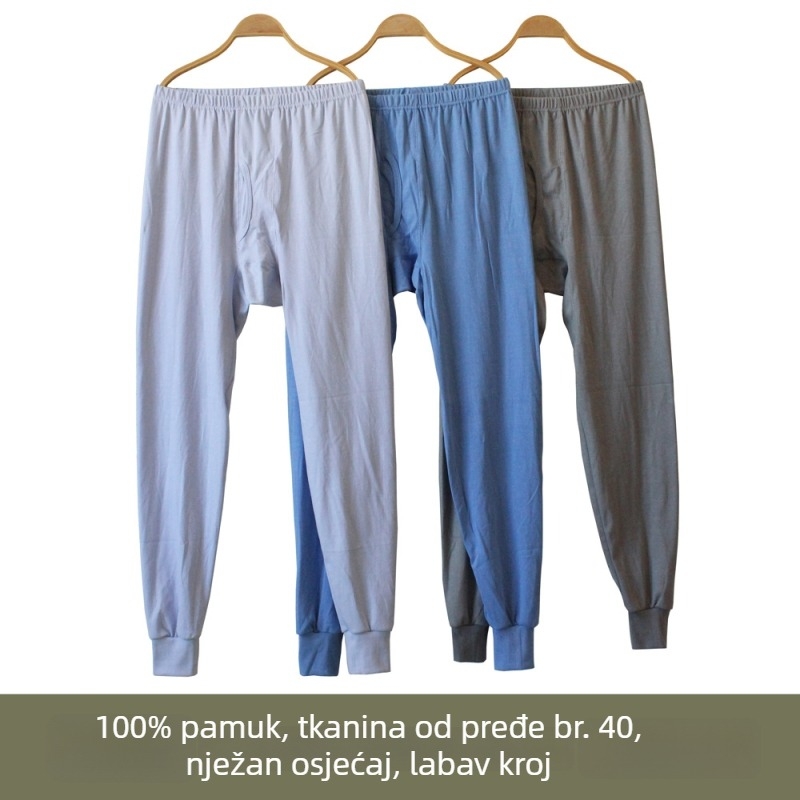 Muške duge pamučne donje hlače, visoki struk, jednoslojno, jesen-zima
