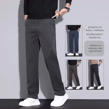 Muške hlače s ravnim krojem, poliester tkanina, srednji pojas, zip zatvarač, bez naboranja, poslovno-ležerni stil