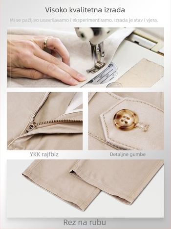 Muške poslovne casual ravne hlače, 97% pamuk, srednji pojas, s remenom i zatvaračem na zip