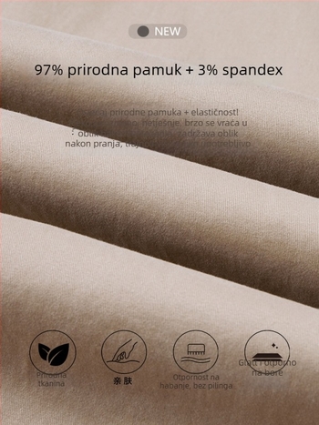 Muške poslovne casual ravne hlače, 97% pamuk, srednji pojas, s remenom i zatvaračem na zip