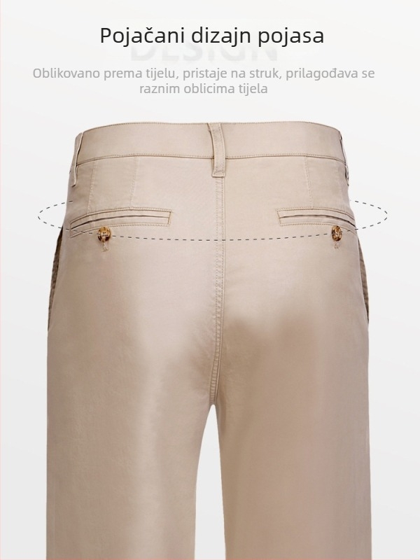 Muške poslovne casual ravne hlače, 97% pamuk, srednji pojas, s remenom i zatvaračem na zip