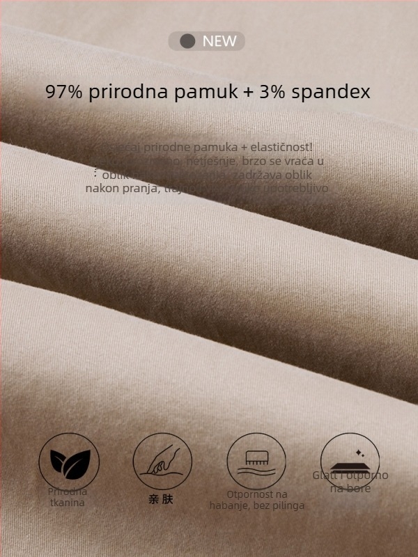 Muške poslovne casual ravne hlače, 97% pamuk, srednji pojas, s remenom i zatvaračem na zip