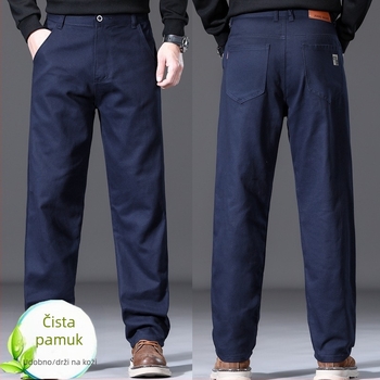 Muške casual hlače od pamuka, ravnog kroja, srednji pojas, zip, prozračne i antibakterijske, za sva godišnja doba