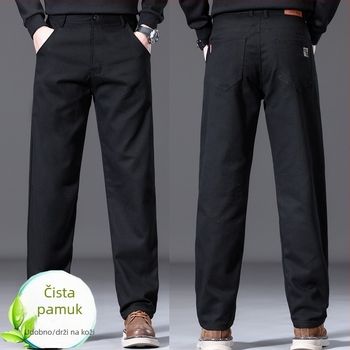 Muške casual hlače od pamuka, ravnog kroja, srednji pojas, zip, prozračne i antibakterijske, za sva godišnja doba