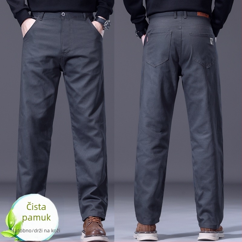 Muške casual hlače od pamuka, ravnog kroja, srednji pojas, zip, prozračne i antibakterijske, za sva godišnja doba