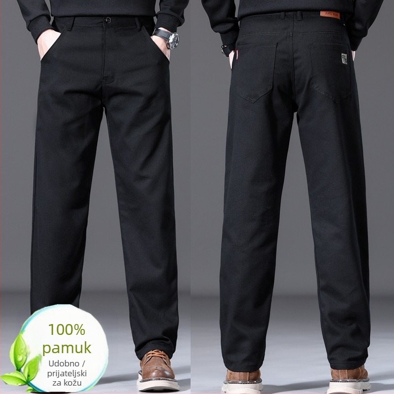 Muške casual hlače od pamuka, ravnog kroja, srednji pojas, zip, prozračne i antibakterijske, za sva godišnja doba