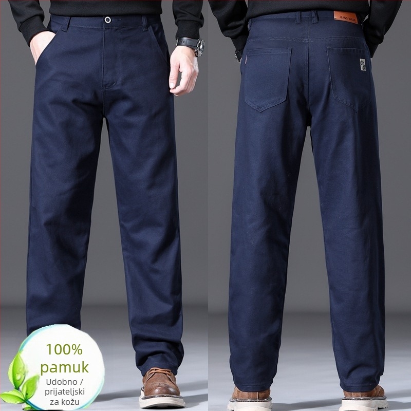 Muške casual hlače od pamuka, ravnog kroja, srednji pojas, zip, prozračne i antibakterijske, za sva godišnja doba