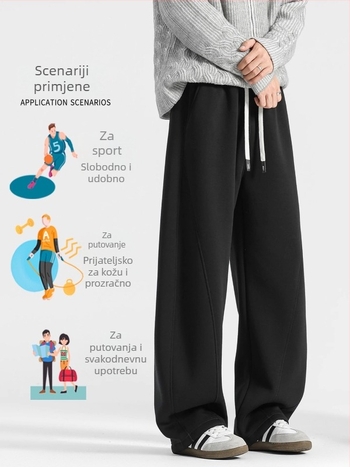 Muške zimske sport casual hlače s flis podstavom, opuštena kroj, srednji pojas s vezicama, smjesa lambswool i poliestera, baršunasta podstava, ravni kroj