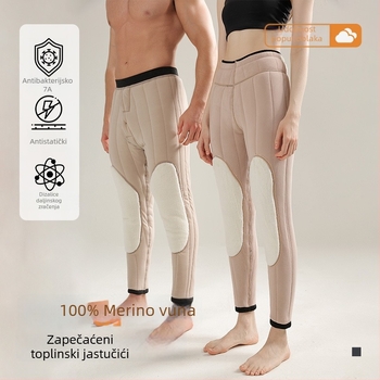 Ženske termalne hlače s vunenim punjenjem, flis podstava, visoki pojas, tri sloja, iznimno debela vuna (501–600 g/m²)