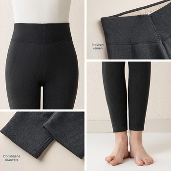 Ženske termalne hlače s vunenim punjenjem, flis podstava, visoki pojas, tri sloja, iznimno debela vuna (501–600 g/m²)