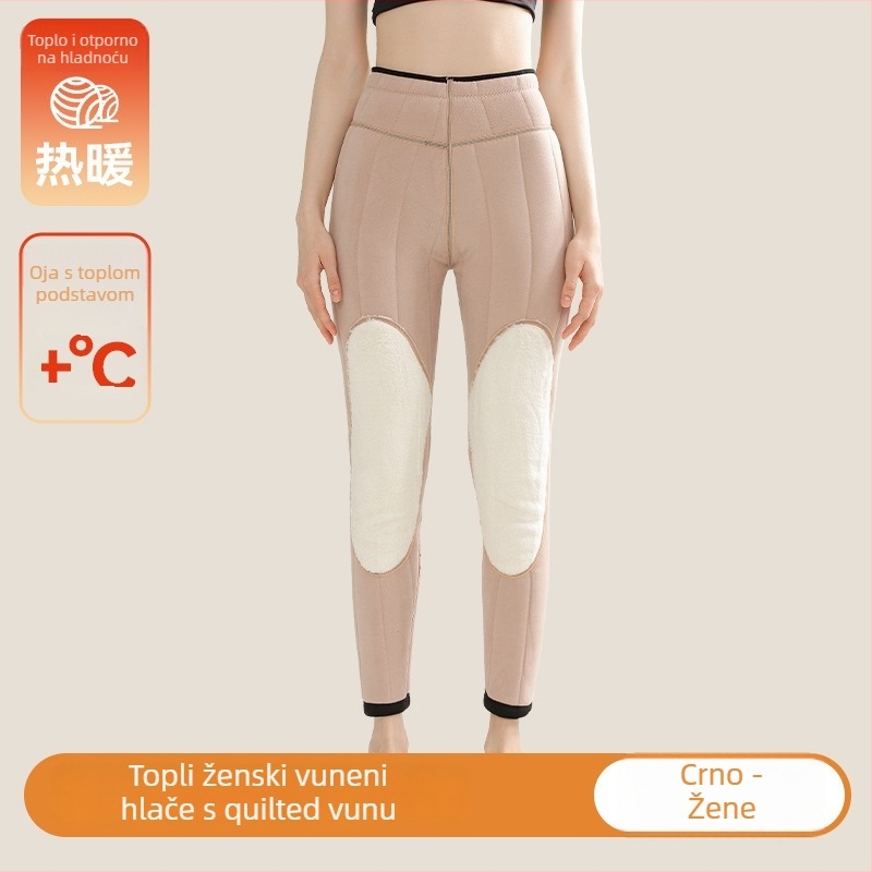Ženske termalne hlače s vunenim punjenjem, flis podstava, visoki pojas, tri sloja, iznimno debela vuna (501–600 g/m²)