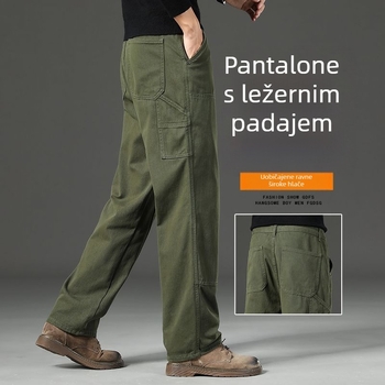 Muške radne hlače od 100% pamuka, Lumberjack cargo, opušteno ravne krojenje, srednje visoka struka, zatvarač, gusta tkanina