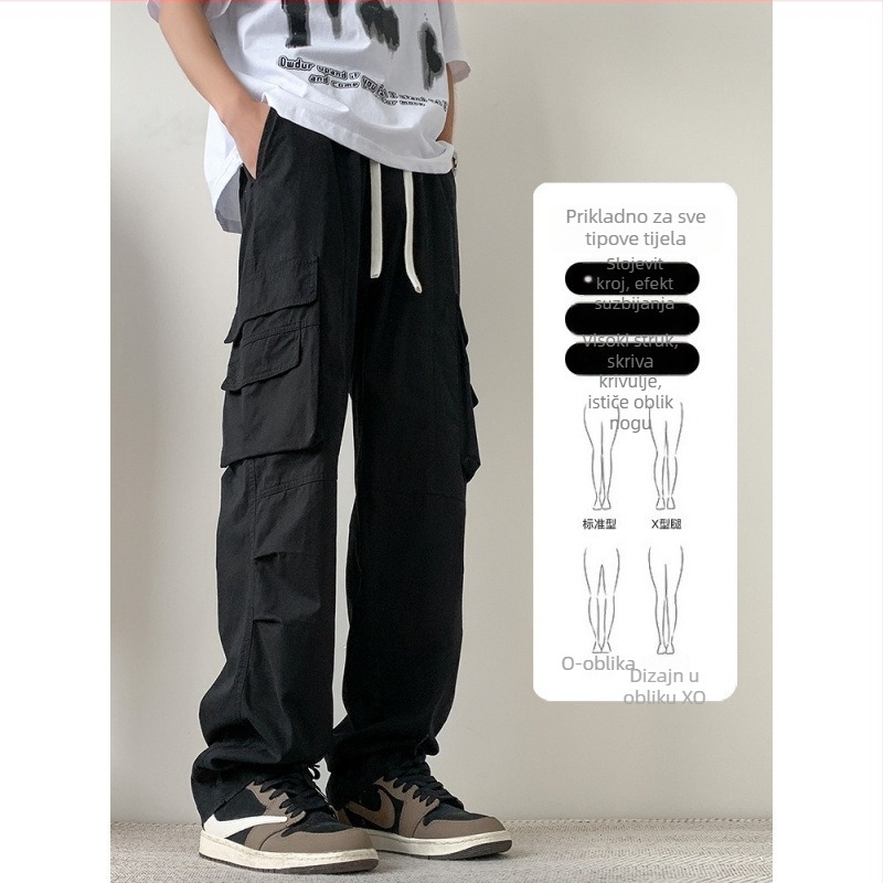 Muške široke hlače od pamuka, ravni kroj, srednji pojas, zatvaranje vezicom, 100% pamuk, za proljeće i jesen 2025