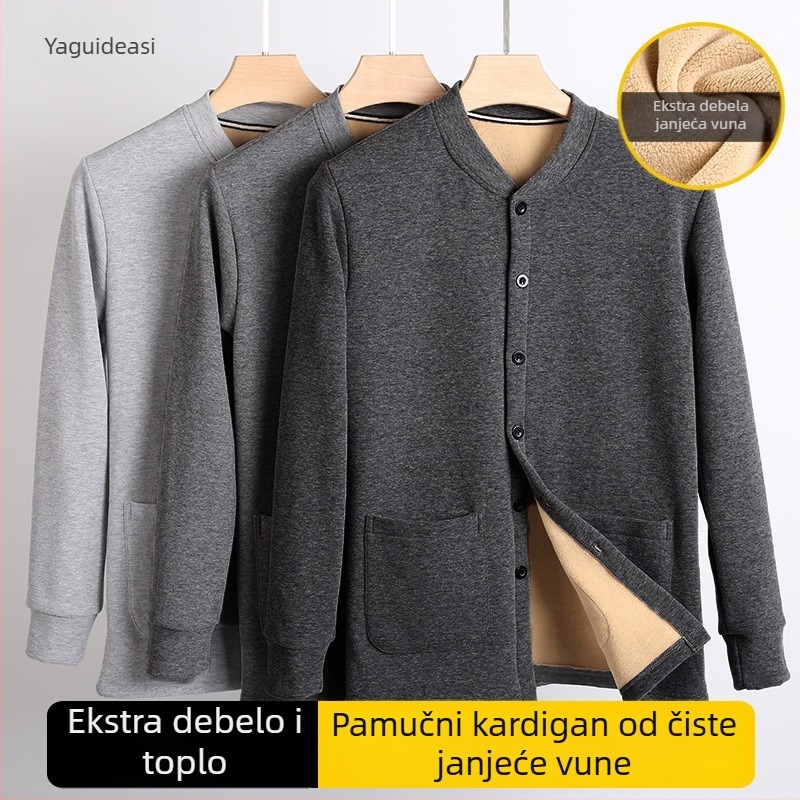 Kardigan s flisom, debeli za jesen-zimu, topla kućna odjeća za muškarce srednje dobi i starije muškarce