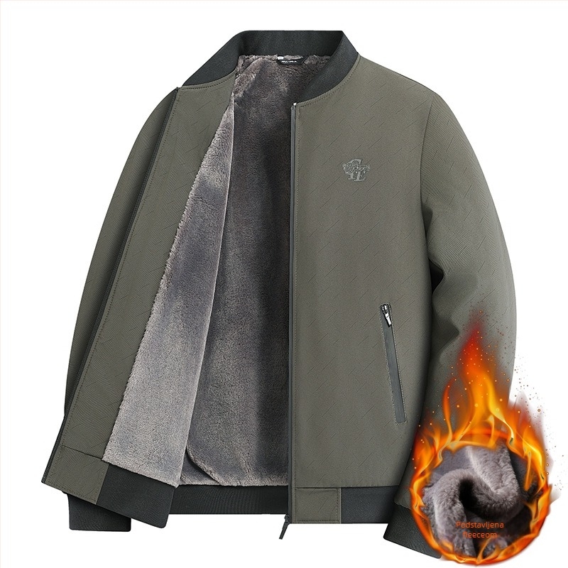 Muška zimska jakna s V-izrezom, fleece podstava, džepovi na zip, prednji zip, 100% poliester