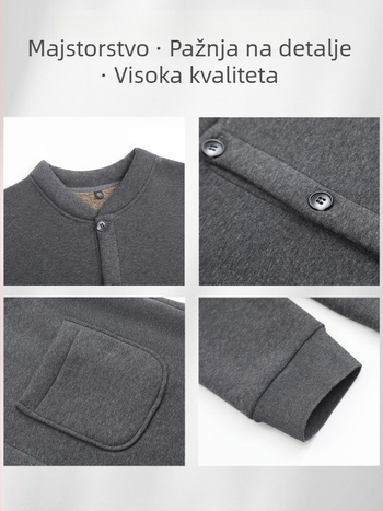 Pamuk kardigan s fleec podstavom, stojeći ovratnik, dugi rukavi, kopčanje na jedan red gumba