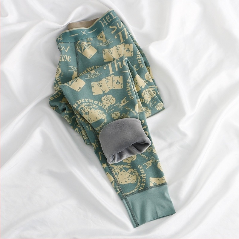 Muške pamučne duge termo hlače s flis podstavom, ultra debeli materijal, cvjetni uzorak, postotak pamuka 90–95%