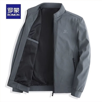 Romon muška jakna sa stojećim ovratnikom, svakodnevni stil, zatvarač, poliester, džepovi tip patch, slobodan kroj