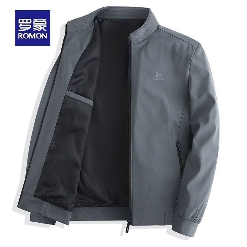 Romon muška jakna sa stojećim ovratnikom, svakodnevni stil, zatvarač, poliester, džepovi tip patch, slobodan kroj