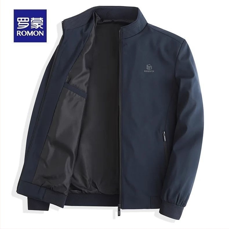 Romon muška jakna sa stojećim ovratnikom, svakodnevni stil, zatvarač, poliester, džepovi tip patch, slobodan kroj