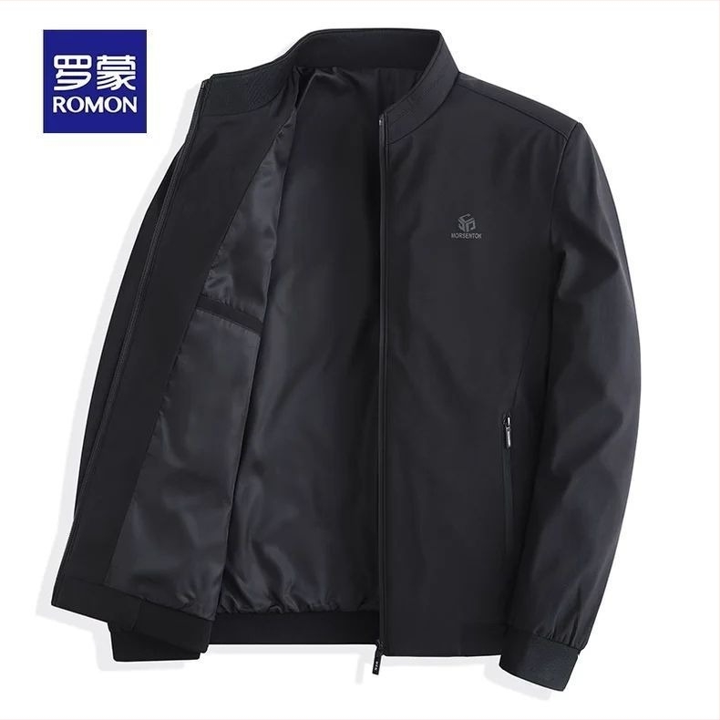 Romon muška jakna sa stojećim ovratnikom, svakodnevni stil, zatvarač, poliester, džepovi tip patch, slobodan kroj