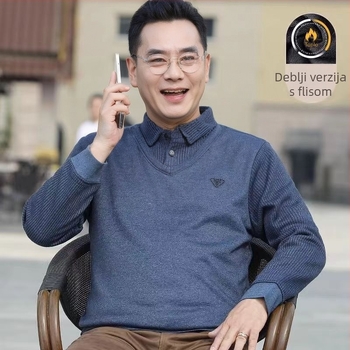 Muški zimski džemper s fleece podstavom, standardna kroj, dugi rukavi, okovratnik s okruglim izrezom, jednoredno kopčanje, 100% poliester.