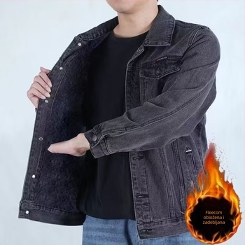 Denim jakna s flis podstavom, debeli zimski komad, elastični denim, pamuk podstava, džepovi patch