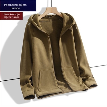 Muška teška flis jakna s kapuljom, debela, prednji zip, 100% poliester