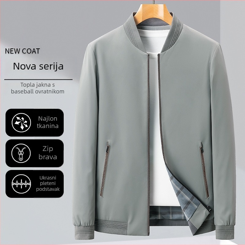 Jakna sa stojećim ovratnikom, zatvaračem, prilagodljiv kroj, jednobojna, više džepova