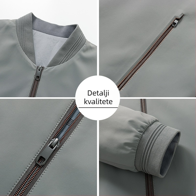 Jakna sa stojećim ovratnikom, zatvaračem, prilagodljiv kroj, jednobojna, više džepova