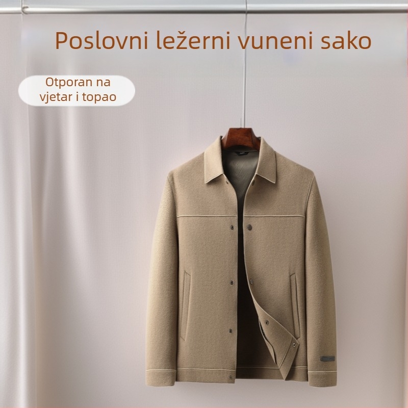 Muška vunena jakna s ovratnikom, jednoredno kopčanje, debele, jesen 2025, lagani poslovni stil