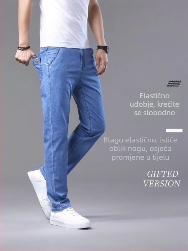 Muške traperice ravnog kroja sa elastičnošću, srednji pojas, zakopčavanje na gumbe, 80% pamuka, proljeće–jesen