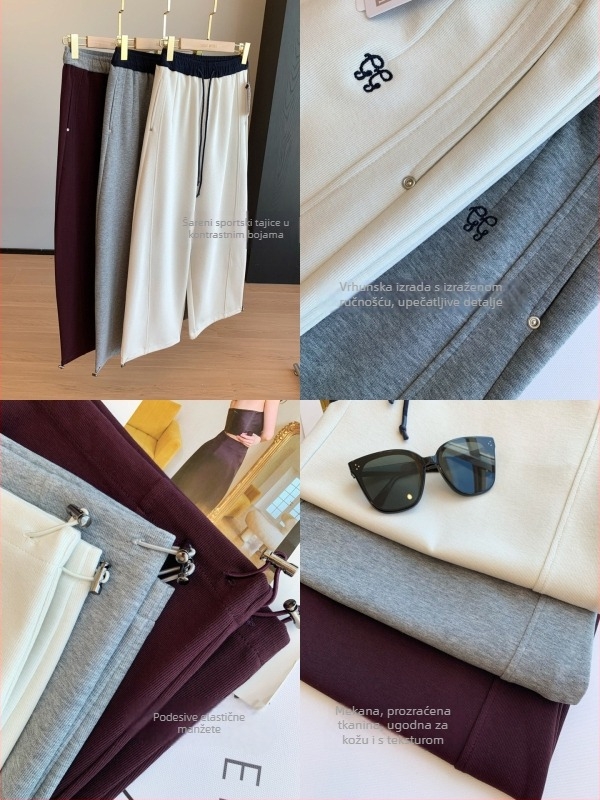 Ženske casual hlače s elastikom u struku, mješavina pamuka i poliestera (30-50% pamuka, 50-70% poliester), ravni kroj, jesen 2025