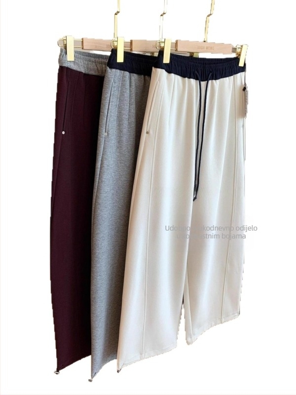Ženske casual hlače s elastikom u struku, mješavina pamuka i poliestera (30-50% pamuka, 50-70% poliester), ravni kroj, jesen 2025