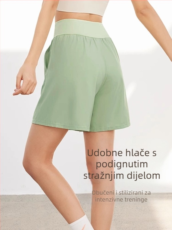 Ženske ljetne sportske šorceve - visoki pojas, kontrola trbuha, lagane, brzo se suše, prozračan, udoban kroj, širokog kroja